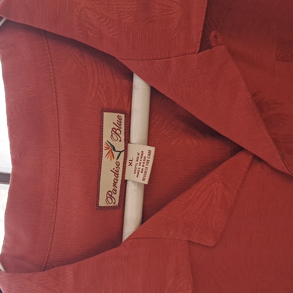 MEN'S PARADISE BLUE 100% SILK Button shirt Hawaiian print